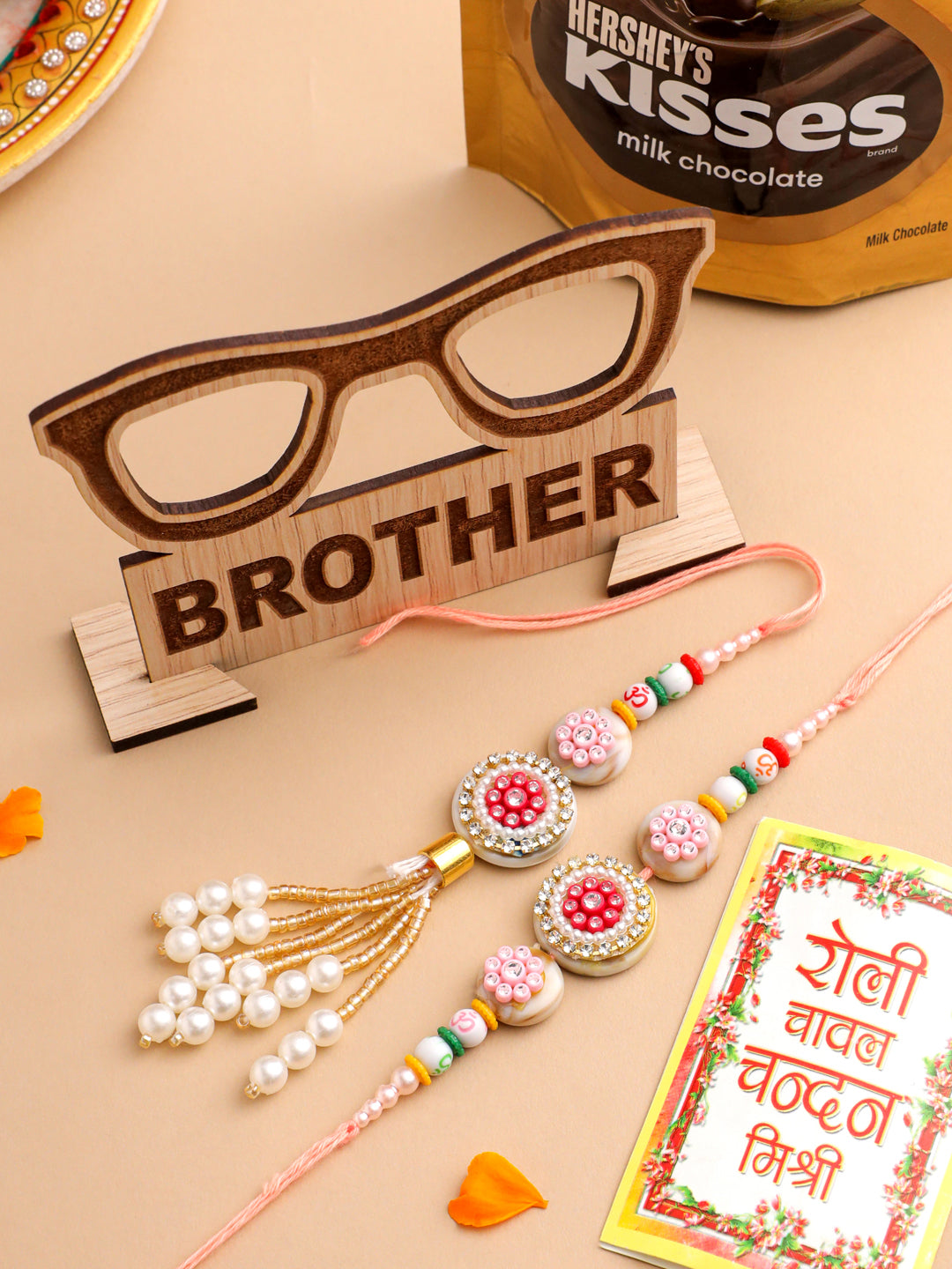 NVR Set of 2 Multicolor Artificial Stones & Beads Round Floral Bhaiya Bhabhi Rakhi Combo | Grocsy