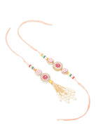 NVR Set of 2 Multicolor Artificial Stones & Beads Round Floral Bhaiya Bhabhi Rakhi with Roli Chawal Chandan & Mishri | Grocsy