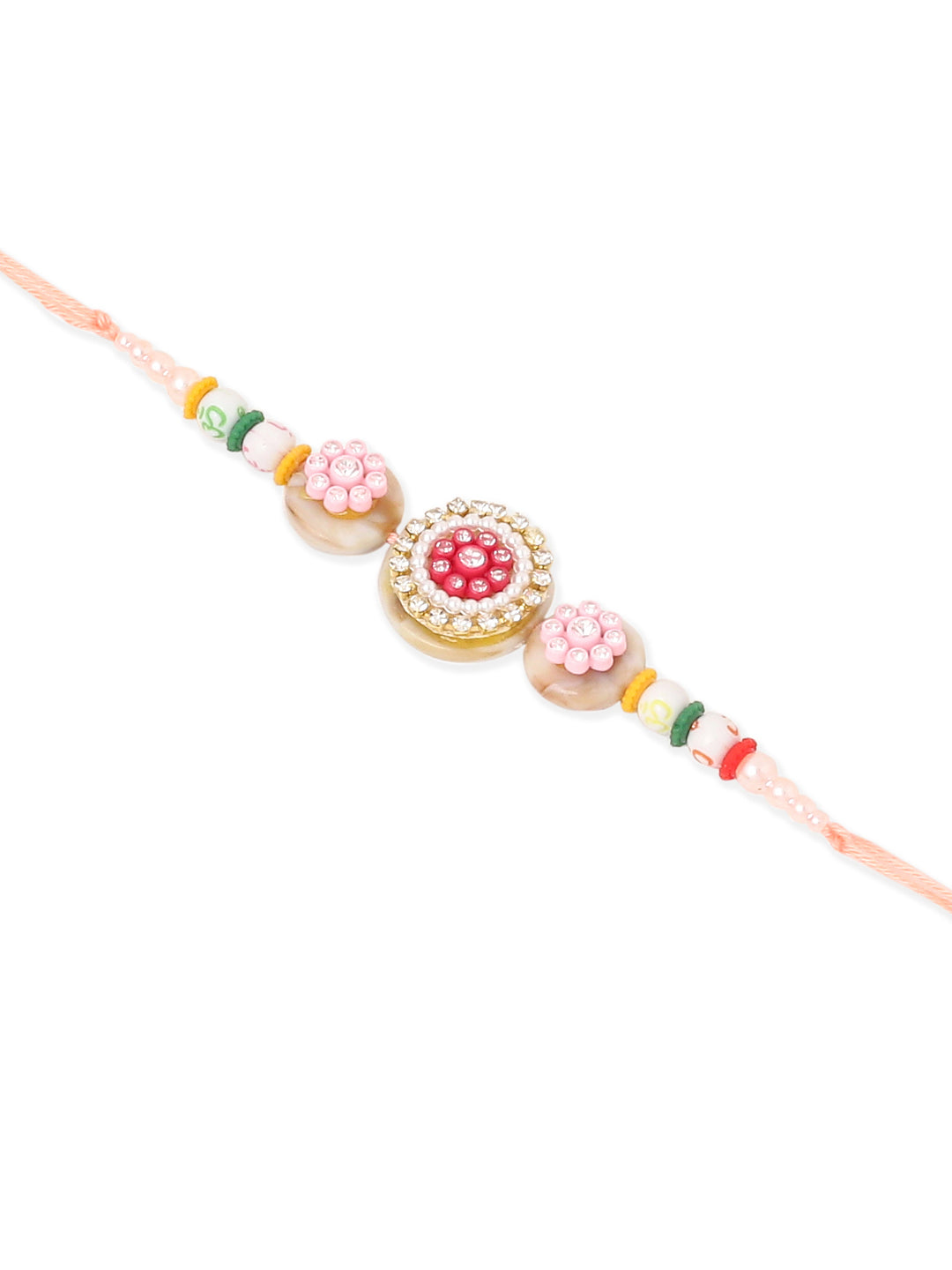 NVR Set of 2 Multicolor Artificial Stones & Beads Round Floral Bhaiya Bhabhi Rakhi with Roli Chawal Chandan & Mishri | Grocsy