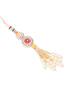 NVR Set of 2 Multicolor Artificial Stones & Beads Round Floral Bhaiya Bhabhi Rakhi with Roli Chawal Chandan & Mishri | Grocsy