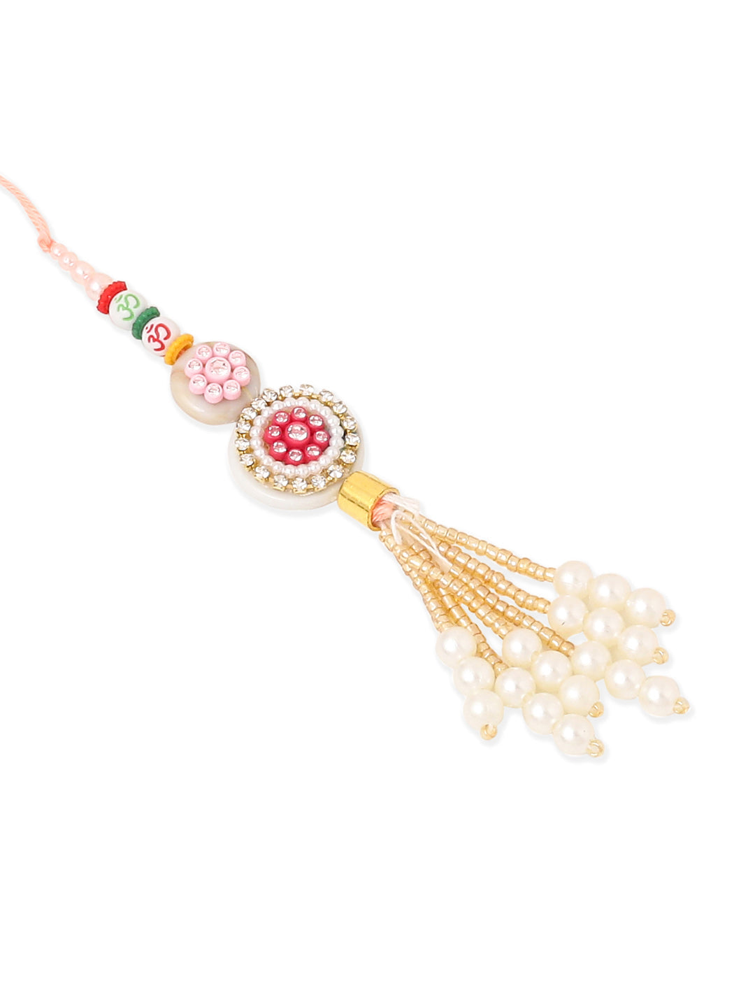 NVR Set of 2 Multicolor Artificial Stones & Beads Round Floral Bhaiya Bhabhi Rakhi with Roli Chawal Chandan & Mishri | Grocsy