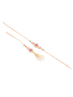 NVR Set of 2 Multicolor Artificial Stones & Beads Round Floral Bhaiya Bhabhi Rakhi with Roli Chawal Chandan & Mishri | Grocsy