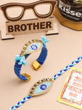 NVR Set of 2 Blue Evil Eye & Kundan Studded Handcrafted Bhaiya Bhabhi Rakhi Combo | Grocsy