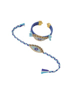 NVR Set of 2 Blue Evil Eye & Kundan Studded Handcrafted Bhaiya Bhabhi Rakhi Combo | Grocsy