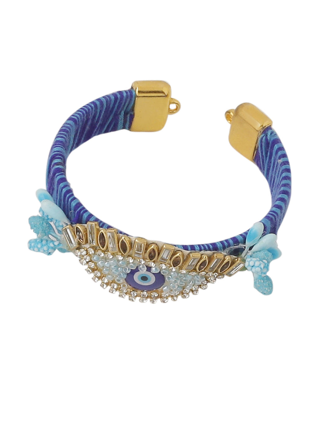 NVR Set of 2 Blue Evil Eye & Kundan Studded Handcrafted Bhaiya Bhabhi Rakhi Combo | Grocsy