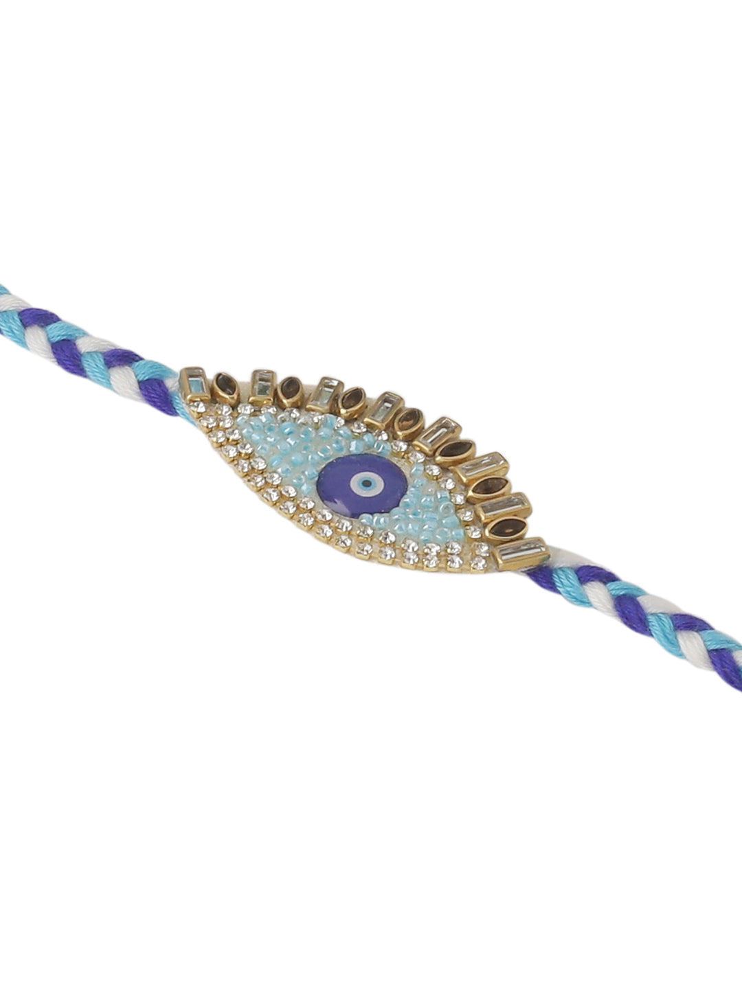NVR Set of 2 Blue Evil Eye & Kundan Studded Handcrafted Bhaiya Bhabhi Rakhi Combo | Grocsy