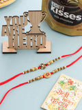NVR Men Set of 2 Red & Gold Floral Design Artificial Stones & Beads Thread Rakhi Combo | Grocsy