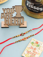NVR Men Set of 2 Red & Gold Floral Design Artificial Stones & Beads Thread Rakhi Combo | Grocsy