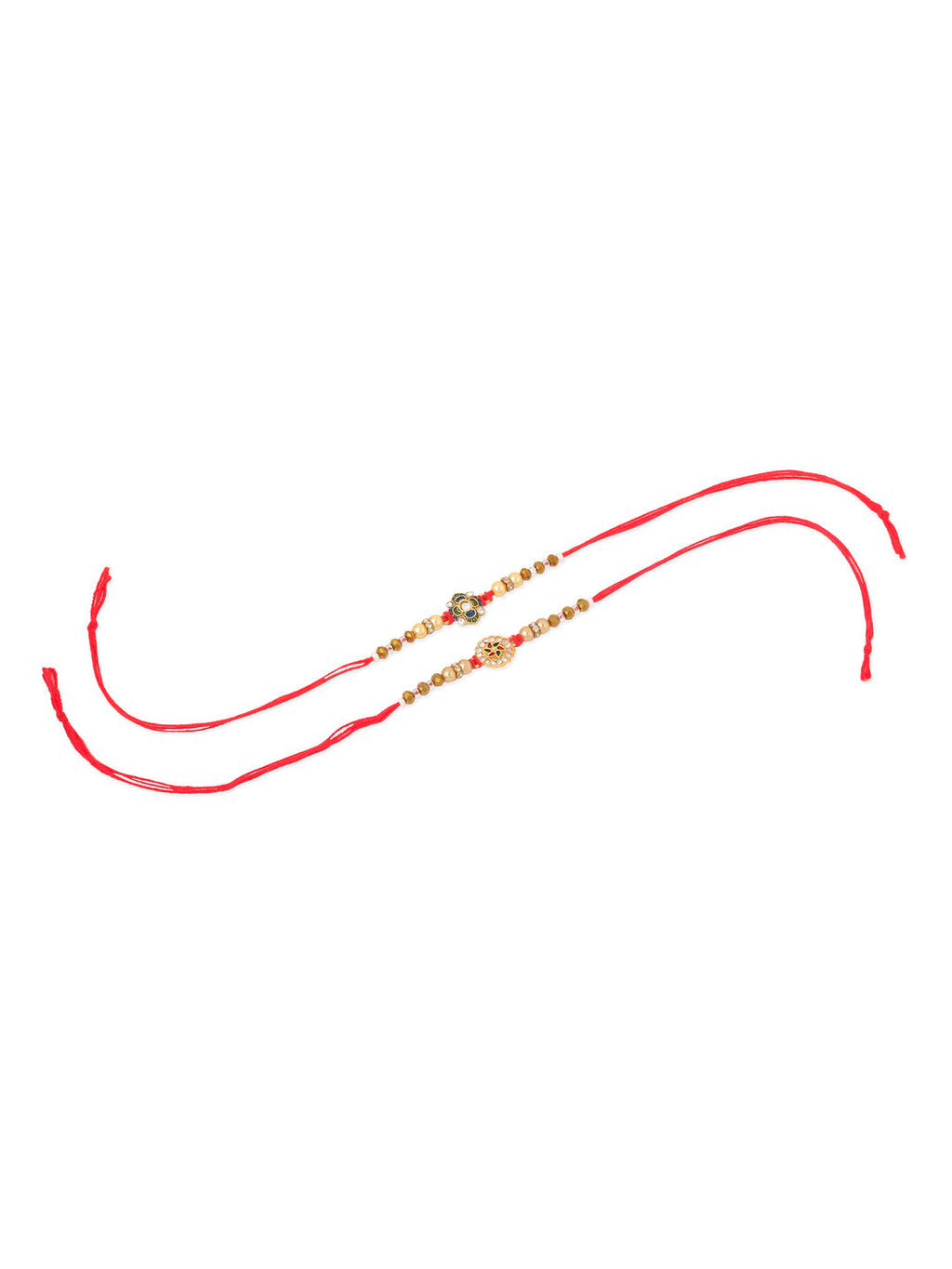 NVR Men Set of 2 Red & Gold Floral Design Artificial Stones & Beads Thread Rakhi Combo | Grocsy