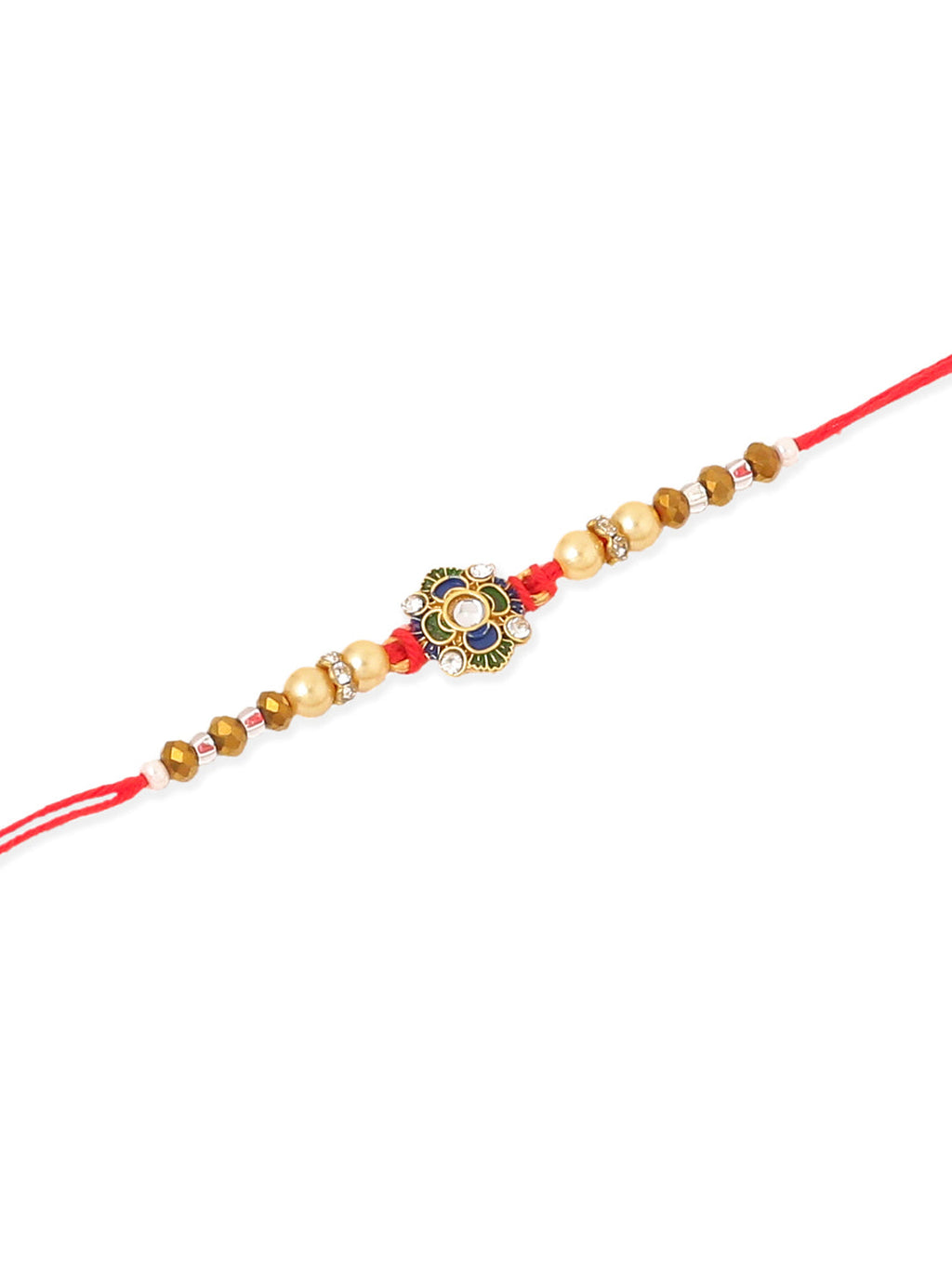 NVR Men Set of 2 Red & Gold Floral Design Artificial Stones & Beads Thread Rakhi Combo | Grocsy