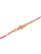 NVR Men Set of 2 Red & Gold Floral Design Artificial Stones & Beads Thread Rakhi Combo | Grocsy