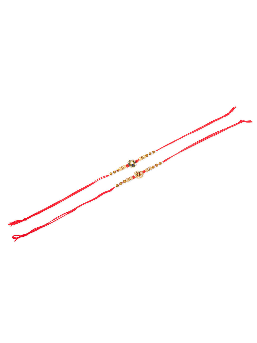 NVR Men Set of 2 Red & Gold Floral Design Artificial Stones & Beads Thread Rakhi Combo | Grocsy