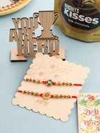 NVR Men Set of 2 Red & Gold Floral Design Artificial Stones & Beads Thread Rakhi Combo | Grocsy