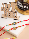 NVR Men Set of 2 Floral Design Red Artificial Stones & Beads Thread Rakhi Combo | Grocsy