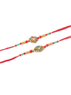 NVR Men Set of 2 Floral Design Red Artificial Stones & Beads Thread Rakhi Combo | Grocsy