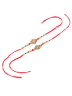NVR Men Set of 2 Floral Design Red Artificial Stones & Beads Thread Rakhi Combo | Grocsy