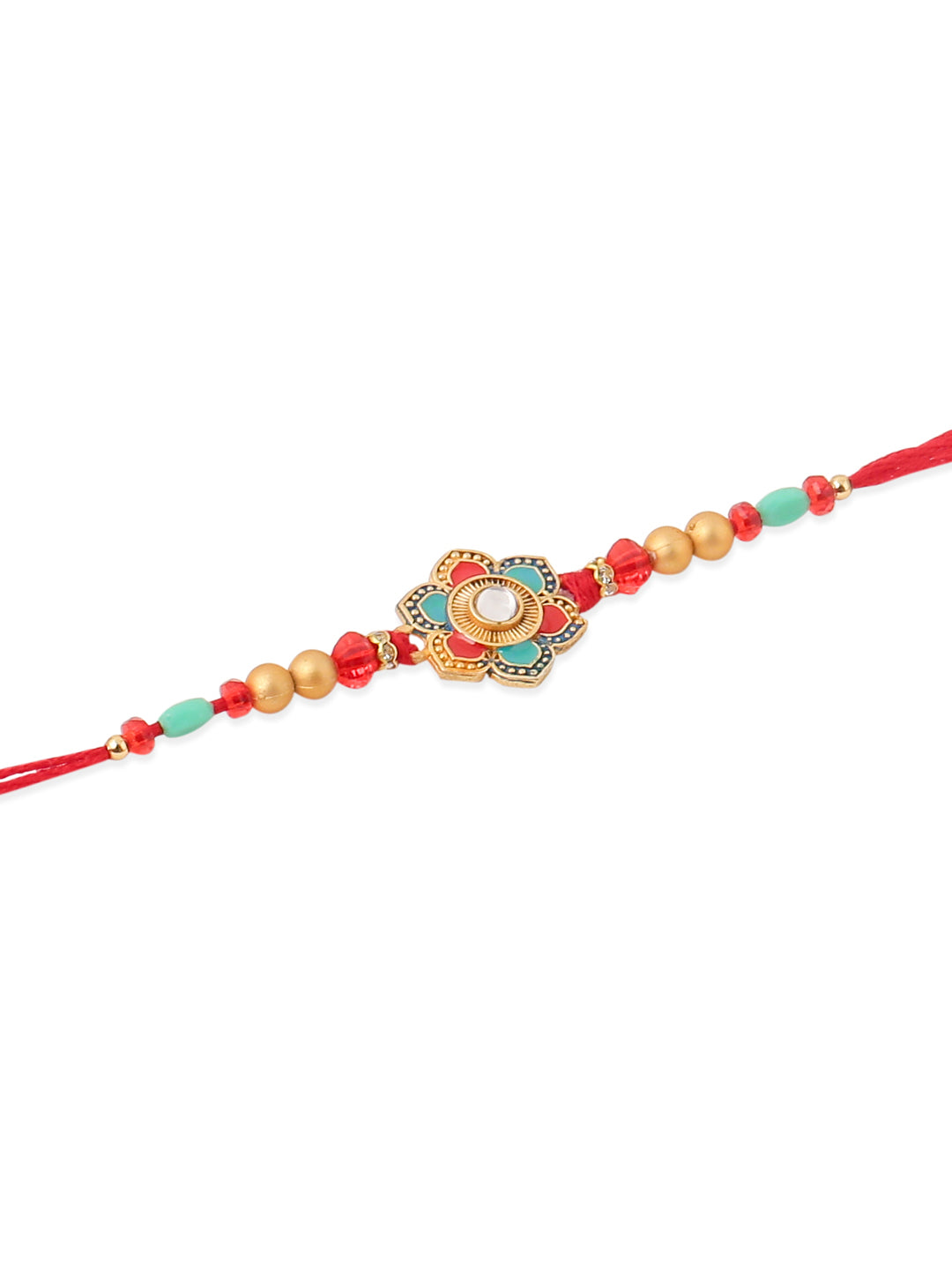 NVR Men Set of 2 Floral Design Red Artificial Stones & Beads Thread Rakhi Combo | Grocsy