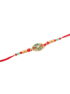 NVR Men Set of 2 Floral Design Red Artificial Stones & Beads Thread Rakhi Combo | Grocsy