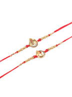NVR Men Set of 2 Golden Red Religious Designer Ganesh Ji Thread Rakhi Combo | Grocsy