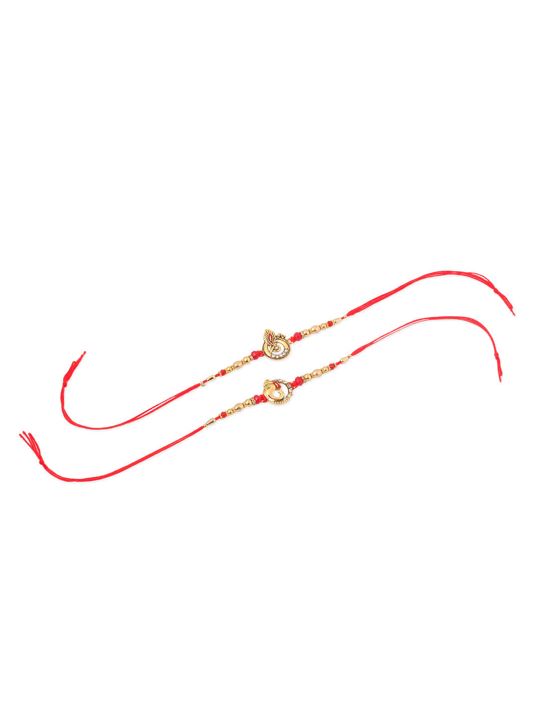 NVR Men Set of 2 Golden Red Religious Designer Ganesh Ji Thread Rakhi Combo | Grocsy