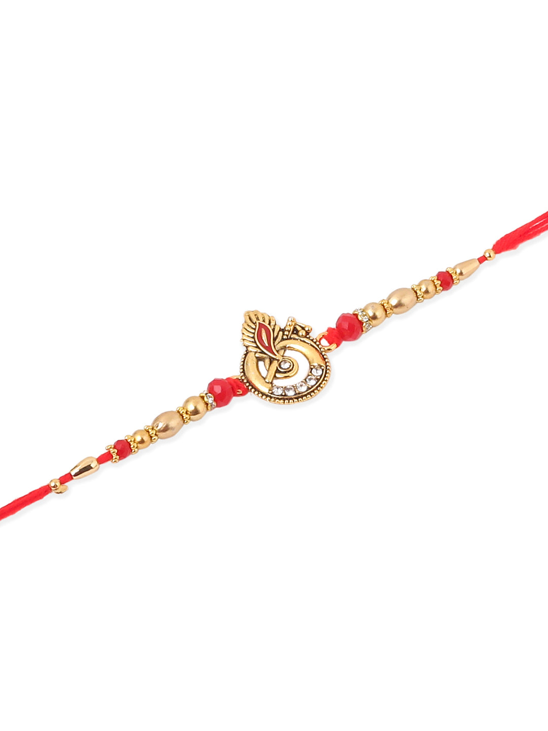 NVR Men Set of 2 Golden Red Religious Designer Ganesh Ji Thread Rakhi Combo | Grocsy