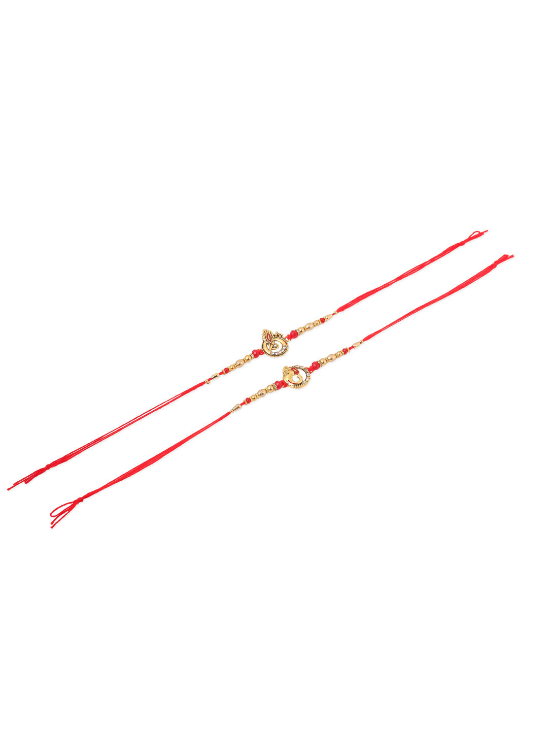NVR Men Set of 2 Golden Red Religious Designer Ganesh Ji Thread Rakhi Combo | Grocsy