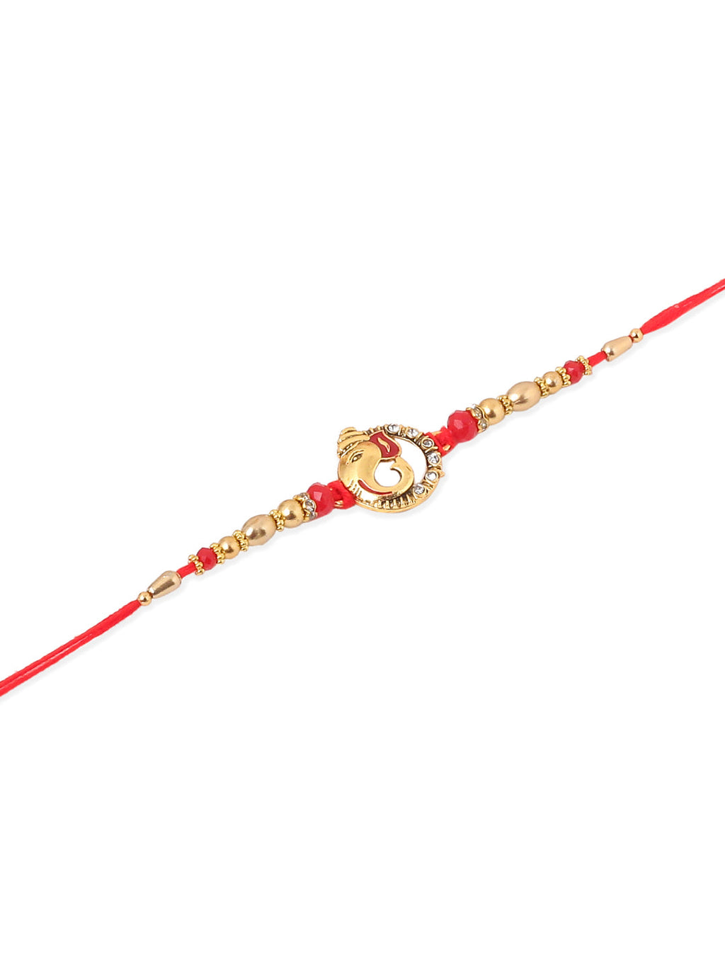 NVR Men Set of 2 Golden Red Religious Designer Ganesh Ji Thread Rakhi With Roli Chawal Chandan & Mishri | Grocsy