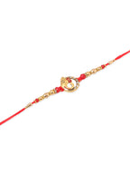 NVR Men Set of 2 Golden Red Religious Designer Ganesh Ji Thread Rakhi With Roli Chawal Chandan & Mishri | Grocsy