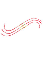 NVR Men Set of 3 Red & Gold Floral Design Artificial Stones and Beads Thread Rakhi Combo | Grocsy