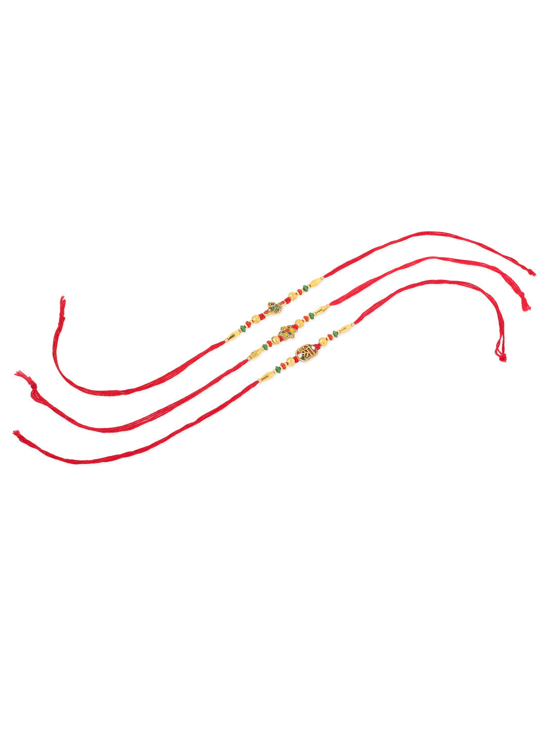 NVR Men Set of 3 Red & Gold Floral Design Artificial Stones and Beads Thread Rakhi Combo | Grocsy