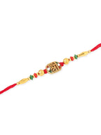 NVR Men Set of 3 Red & Gold Floral Design Artificial Stones and Beads Thread Rakhi Combo | Grocsy