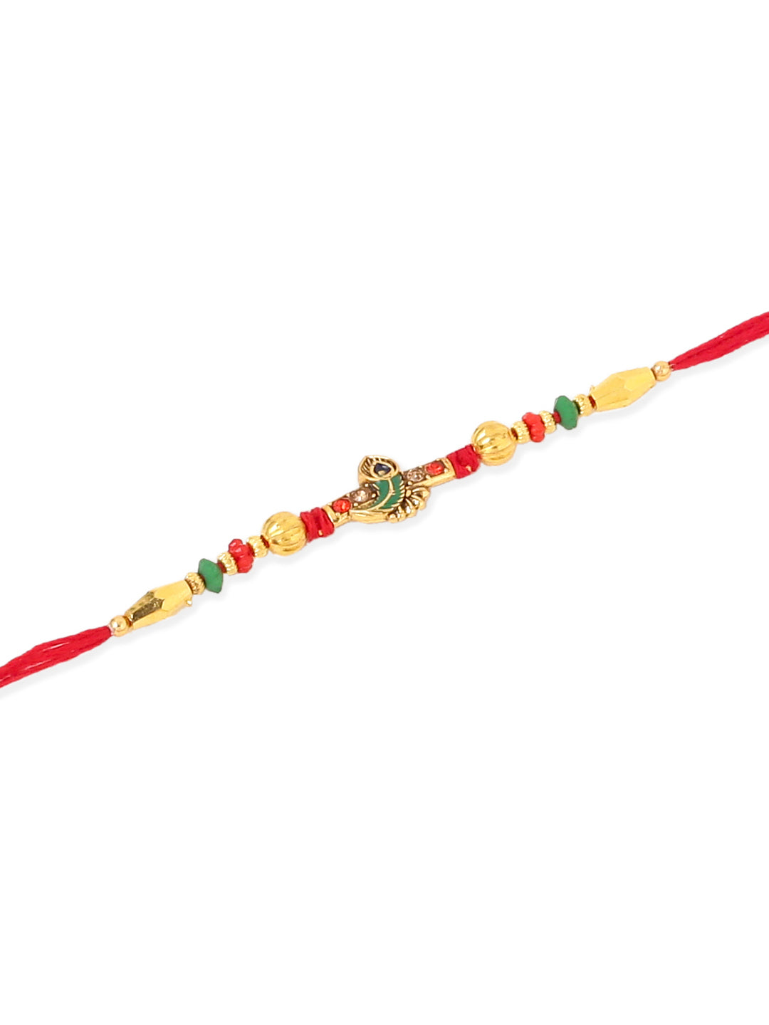 NVR Men Set of 3 Red & Gold Floral Design Artificial Stones and Beads Thread Rakhi Combo | Grocsy