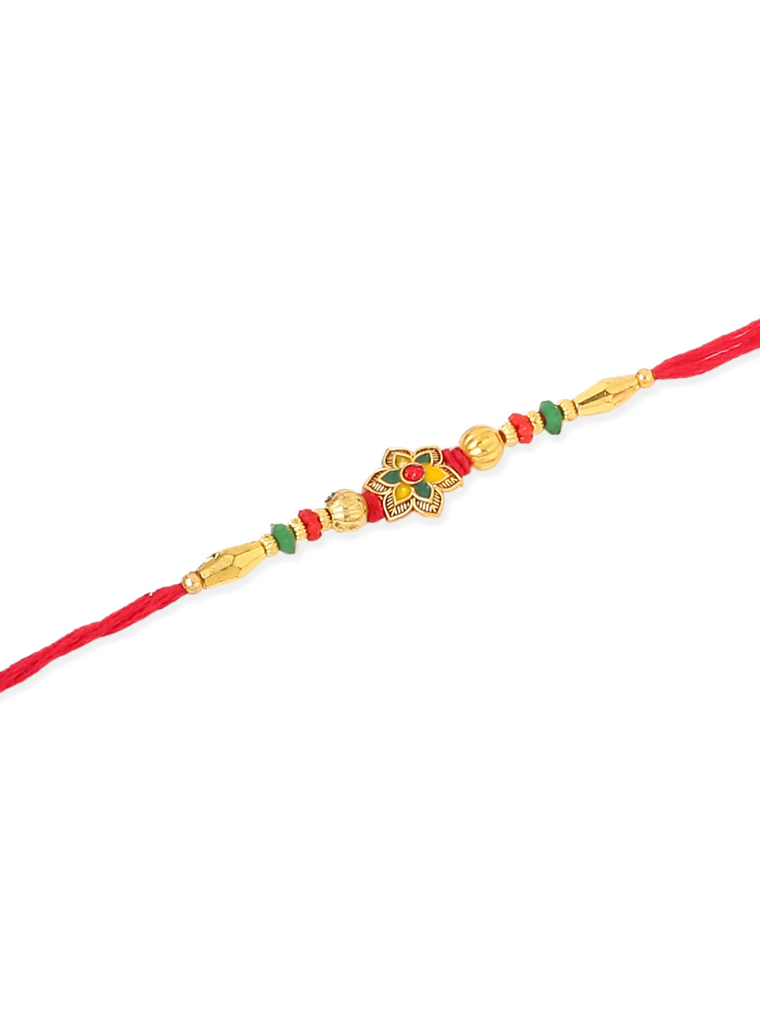 NVR Men Set of 3 Red & Gold Floral Design Artificial Stones and Beads Thread Rakhi Combo | Grocsy