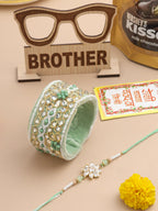 NVR Set of 2 Green Artificial Stones Bhaiya Bhabhi Rakhi Set, Combo for Rakshabandhan | Grocsy