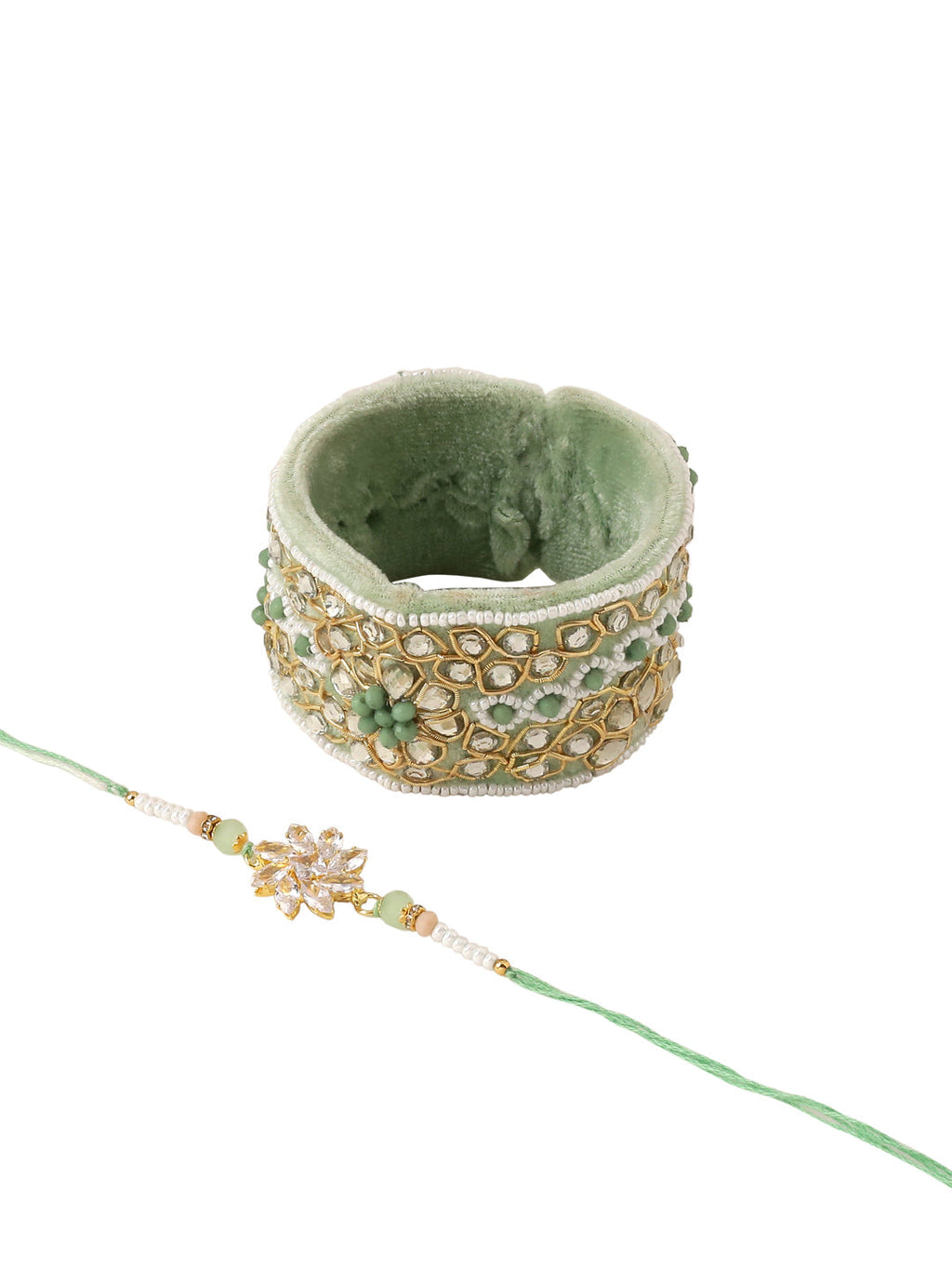 NVR Set of 2 Green Artificial Stones Bhaiya Bhabhi Rakhi Set, Combo for Rakshabandhan | Grocsy