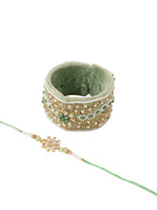 NVR Set of 2 Green Artificial Stones Bhaiya Bhabhi Rakhi With Roli Chawal Chandan & Mishri | Grocsy