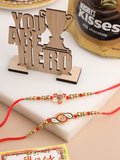 NVR Men Set of 2 Red & Gold Floral Design Artificial Beads Thread Rakhi Combo | Grocsy