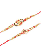 NVR Men Set of 2 Red & Gold Floral Design Artificial Beads Thread Rakhi Combo | Grocsy