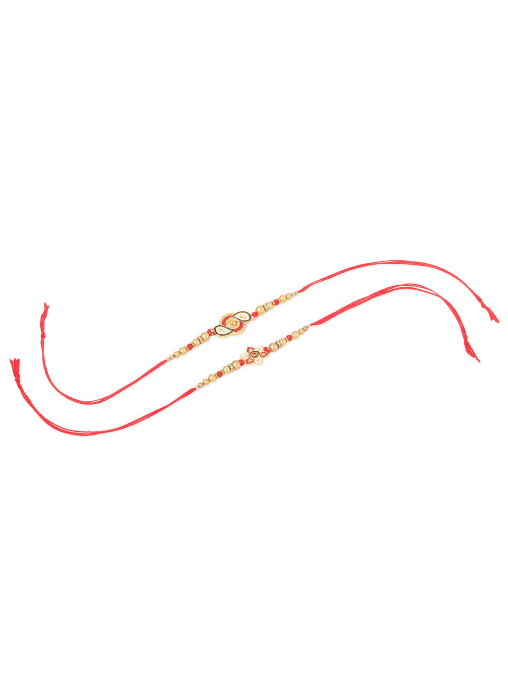 NVR Men Set of 2 Red & Gold Floral Design Artificial Beads Thread Rakhi Combo | Grocsy