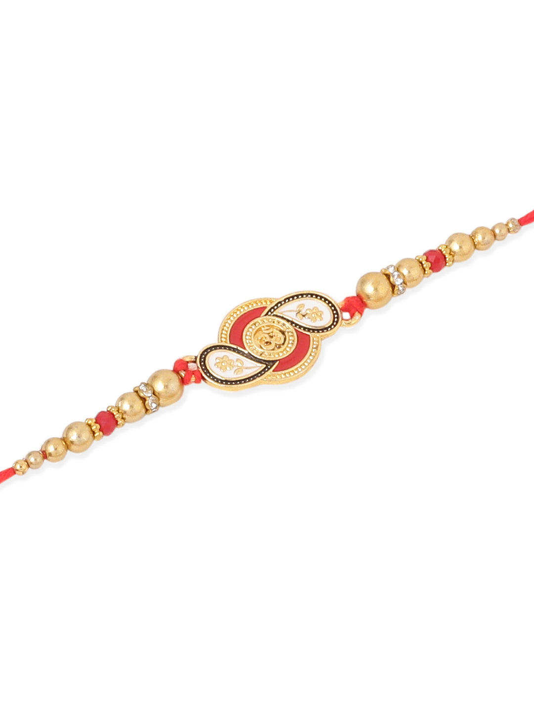 NVR Men Set of 2 Red & Gold Floral Design Artificial Beads Thread Rakhi Combo | Grocsy