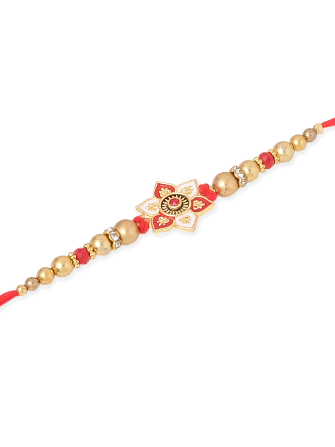NVR Men Set of 2 Red & Gold Floral Design Artificial Beads Thread Rakhi Combo | Grocsy