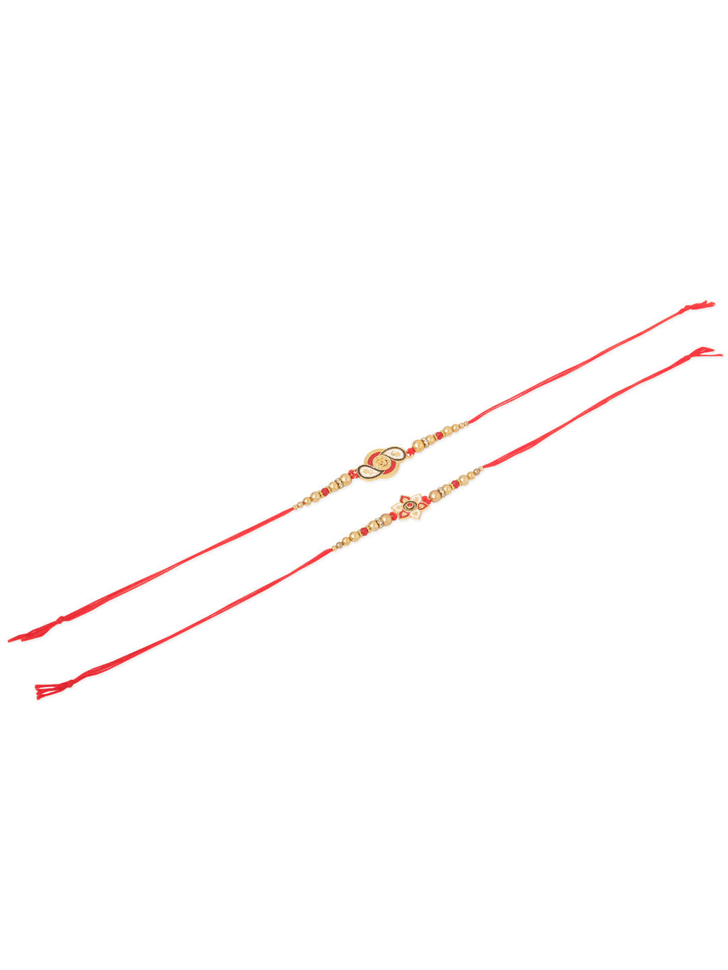 NVR Men Set of 2 Red & Gold Floral Design Artificial Beads Thread Rakhi Combo | Grocsy