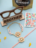 NVR Set of 2 Peach Color Artificial Stones & Pearls Bhaiya Bhabhi Rakhi Combo | Grocsy