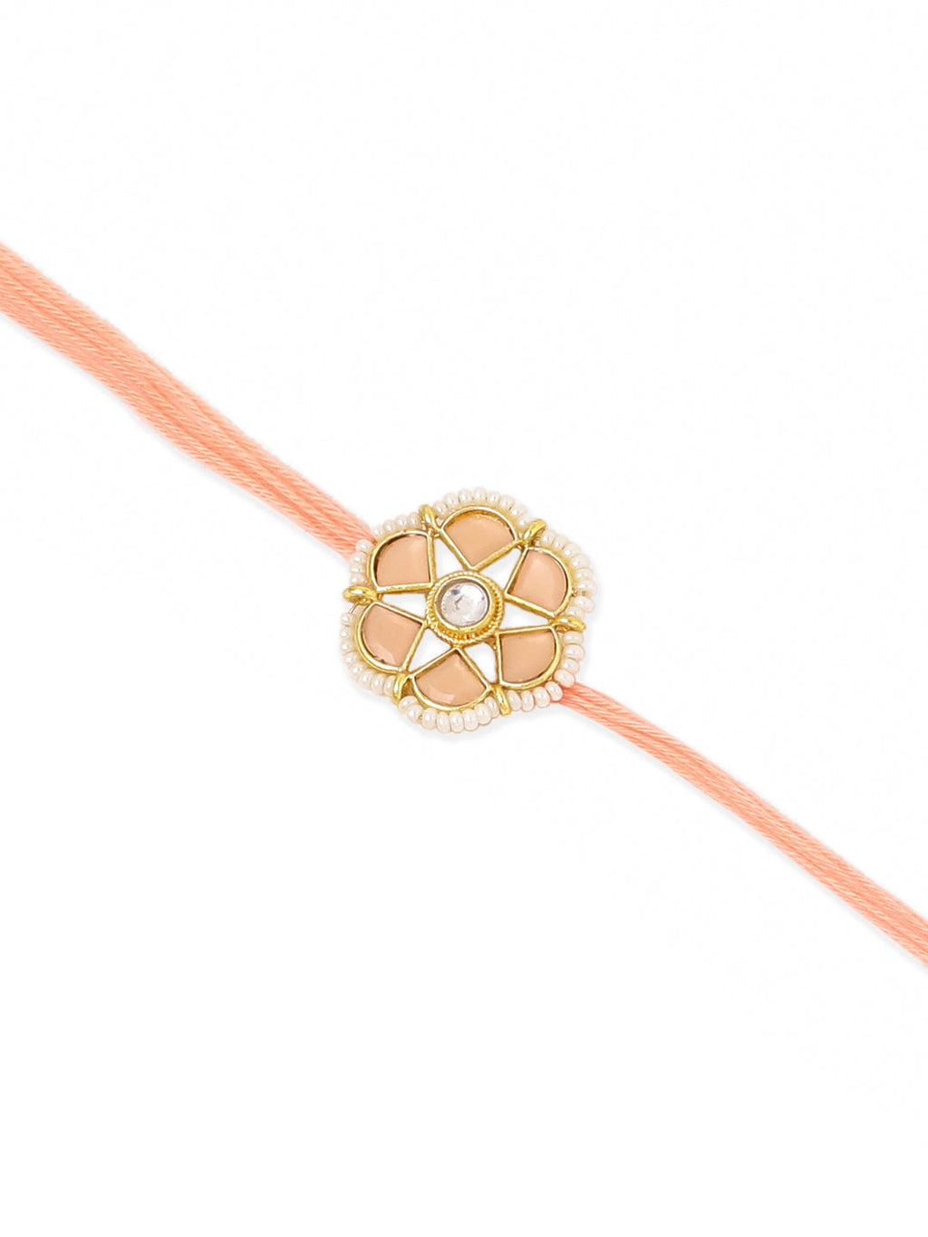 NVR Set of 2 Peach Color Artificial Stones & Pearls Bhaiya Bhabhi Rakhi Combo | Grocsy
