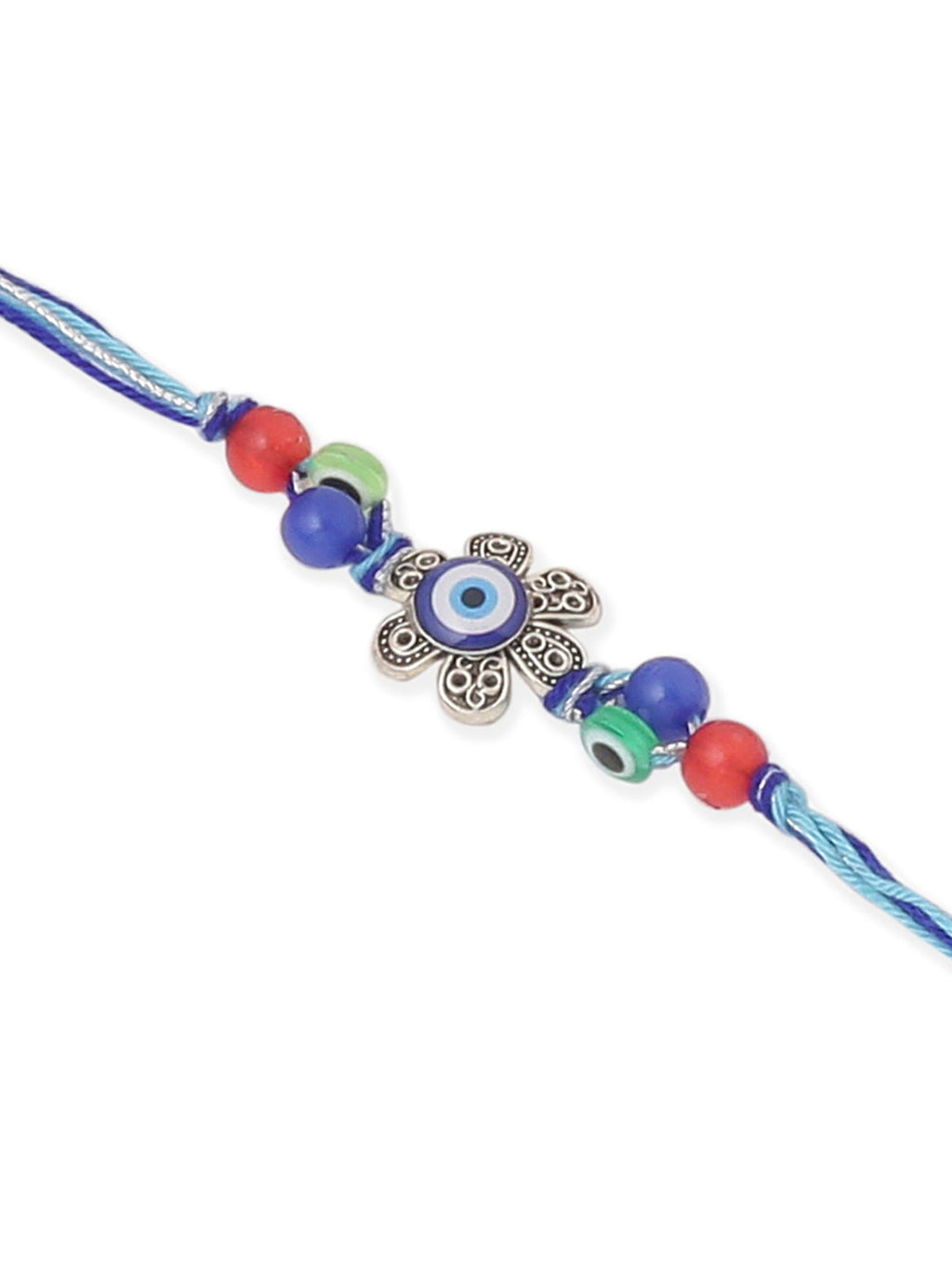 NVR Set of 2 Blue Evil Eye & Peacock Design Artificial Beads Bhaiya Bhabhi Rakhi Combo | Grocsy