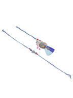 NVR Set of 2 Blue Evil Eye & Peacock Design Artificial Beads Bhaiya Bhabhi Rakhi Combo | Grocsy