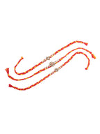 NVR Men Set of 3 Red & Yellow Kundan Studded Floral Design Thread Rakhi Combo | Grocsy