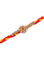 NVR Men Set of 3 Red & Yellow Kundan Studded Floral Design Thread Rakhi Combo | Grocsy