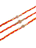 NVR Men Set of 3 Red & Yellow Kundan Studded Floral Design Thread Rakhi Combo | Grocsy