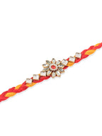 NVR Men Set of 6 Red & Yellow Kundan Studded Floral Design Thread Rakhi Combo | Grocsy